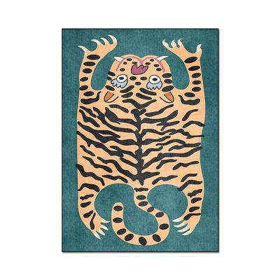 Boho Green Tiger Rug for Living Room and Bedroom 4x6 ft Vintage Washable Carpet for Kids Room Cartoon Cute Floor Mats Multi