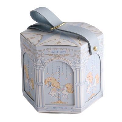 Mini Favor Box Party Favor Candy Box, Vintage Paper Lovely Cartoon Print Carousel Pattern Gift Bag Candy Box for Wedding/Children Party/Birthday/Bridal Shower Decoration Blue