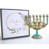 Cohen Tsemach Art & Gift 7 Branch Menorah Candle Holder Jerusalem Hand Painted Crystal Rhinestones Bejeweled Turquoise view 2
