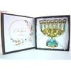 Cohen Tsemach Art & Gift 7 Branch Menorah Candle Holder Jerusalem Hand Painted Crystal Rhinestones Bejeweled Turquoise view 4