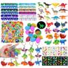 XIPEGPA 132 PCS Dinosaur Party Favors, Dinosaur Themed Eggs Dinos Slap Bracelets Keychains Rings Stickers for Birthday Party Supplies Goodie Bag Fillers view 1