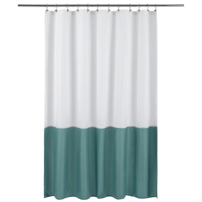ALYVIA SPRING Waterproof Fabric Shower Curtain Liner - Soft & Light-Weight Cloth Shower Liner, 3 Bottom Magnets, Hotel Quality & Machine Washable - Standard Size 72x72, White and Teal