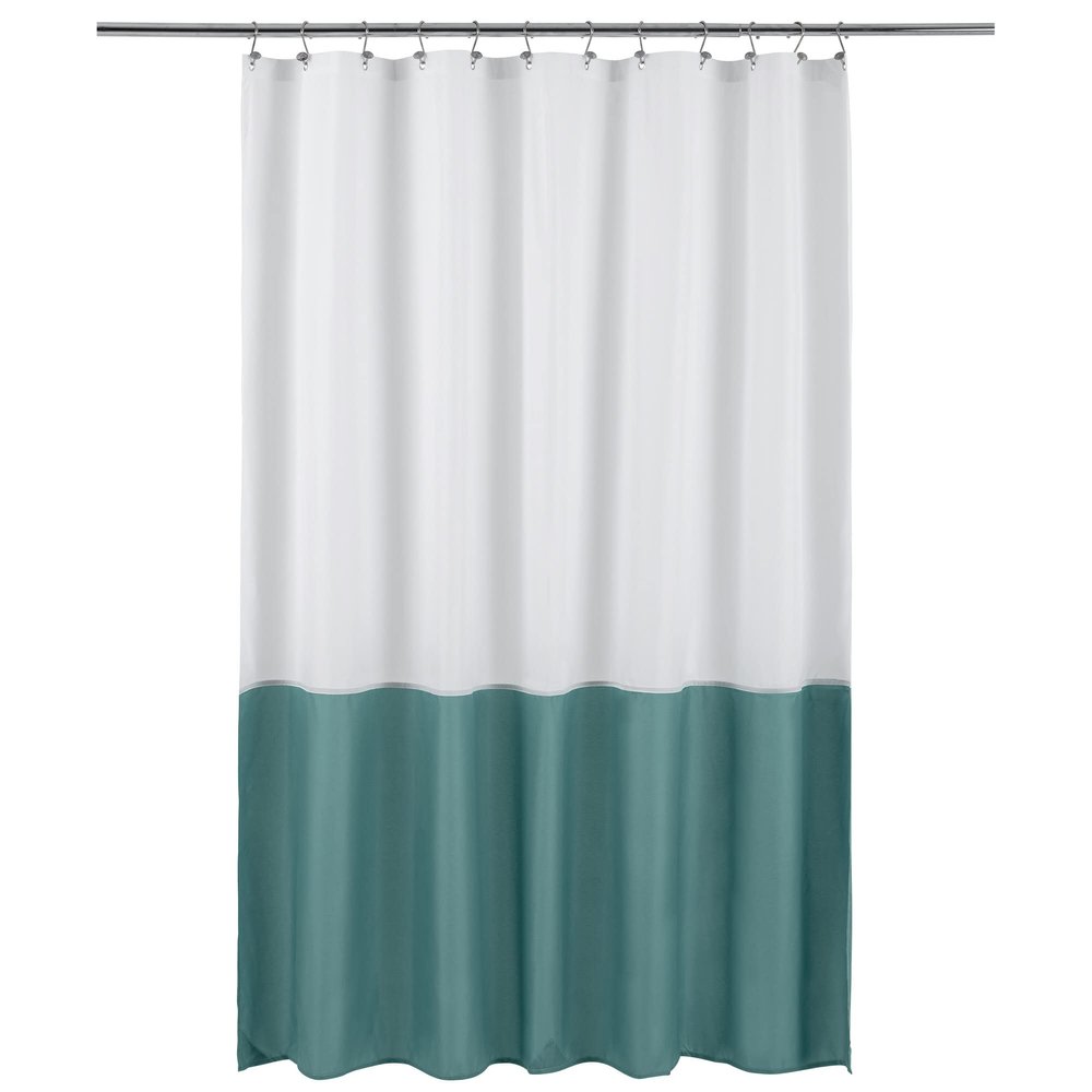 ALYVIA SPRING Waterproof Fabric Shower Curtain Liner - Soft & Light-Weight Cloth Shower Liner, 3 Bottom Magnets, Hotel Quality & Machine Washable - Standard Size 72x72, White and Teal
