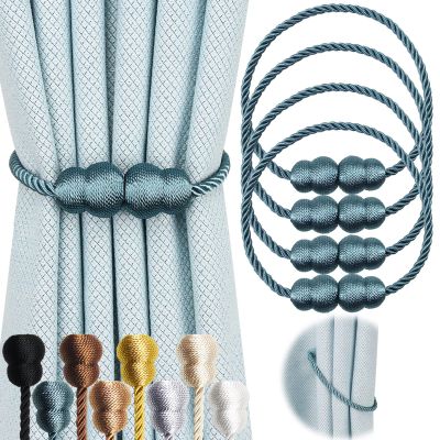 Hangtty Magnetic Curtain Tiebacks 4 Pack Rope Decorative Curtain Tie Backs Elegant Curtain Holders for Drapes Outdoor Window Treatment Holdbacks, Blue