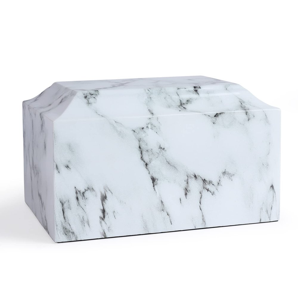 White Classic Cultured Marble Cremation Urn for Adult Ashes, Urn for Human Ashes, Adult Sized Memorial Urn for Ground Burial or Home Memorial