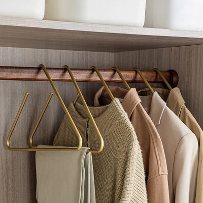 Altsuceser Triangle Shape Coat Hangers, 5 Pcs Durable Clothes Hangers, Non Slip Coat Trousers Scarf Wardrobe Hanger Organizers Golden