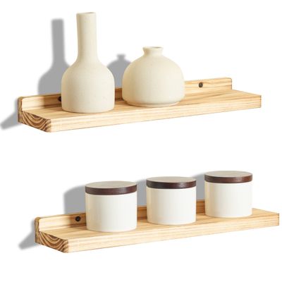 Freezing point Floating Shelves for Wall Set of 2 Natural Wood 16Inch Wall Shelf Decor Plant Display Collectibles Mounted Kitchen Bathroom Bedroom Corner Decorative Storage Stand Carbonized