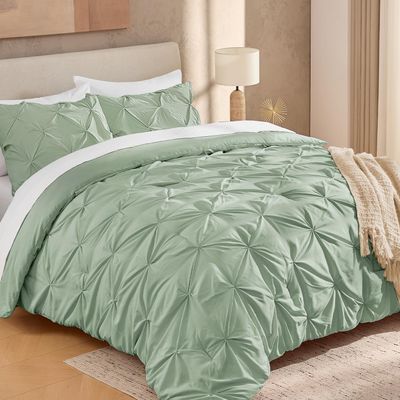Andency Sage Green Pinch Pleated Comforter King(104x90Inch), 3 Pieces Pintuck Lightweight Comforter Set, Soft Microfiber Down Alternative Bedding Set
