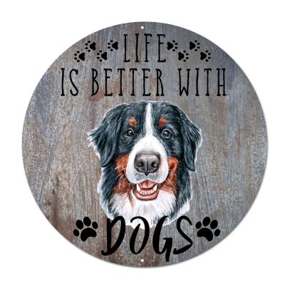 Bomehhjuli Welcome Sign Front Decor Funny Dog Round Tin Sign Life is Better with Dogs Aluminum Sign French Bulldog Dog Owner Gift Vintage Metal Wall Decor for Pub Cafe Bar Garage 9.2in