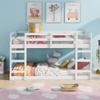 Anwick Twin Over Twin Floor Bunk Bed with Ladder, Safety Guard Rails, 400LBS Wooden Twin Bunk Beds for Teens/Adults, Solid Wood Low Bunk Bed Frame Bedroom Furniture (White, Twin Over Twin) view 1