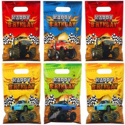 Pajean 48 Pieces Monster Truck Party Favor Bags Bulk Plastic Happy Birthday Truck Treat Goodie Bags for Kids Racing Themed Decorations Monster Birthday Party Supplies Packing, 9.8 x 6.5 Inch