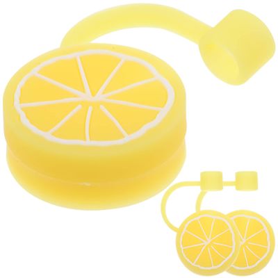 CALLARON 3pcs Lemon Straw Toppers Silicone Straw Caps for Tumblers Reusable Decorative for Parties
