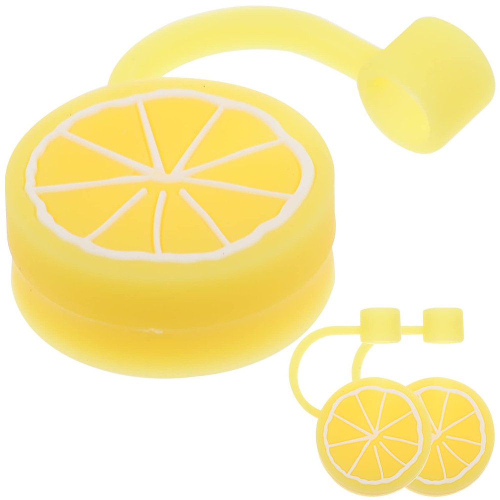 CALLARON 3pcs Lemon Straw Toppers Silicone Straw Caps for Tumblers Reusable Decorative for Parties