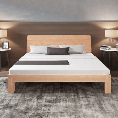 CraftThink Scandinavian Solid Wood Bed Frame with Rectangular Headboard in Natural for Bedroom Boys Girls- Full XL (Panel Bed & Mattress)