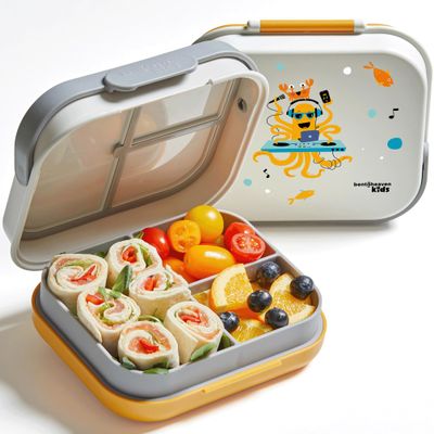 Bentoheaven Premium Bento Lunch Box for Kids, 9 Designs, Leak-proof 3-4 Compartments, Divider, Ideal size 30oz, Microwave/Dishwasher Safe Kids Bento Box (Loncheras Para Nios/Nias)[Orange Gray]
