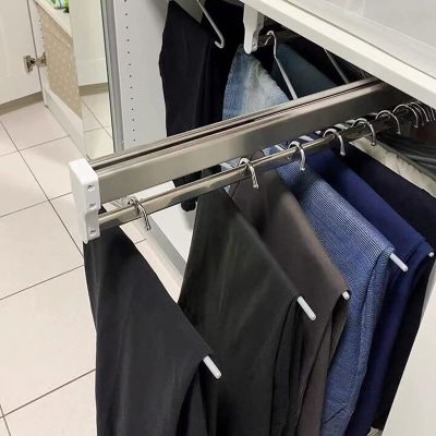HONGKEFIT Pull Out Clothes Rail, Extendable Clothes Rail for Closet, Pull Out Closet Rod with 2 Sliding Rail Adjustable 30-80cm Wardrobe Rail Clothes Rack, 201 Steel Finished (Size : 60cm)