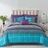 Cottolester Boho Comforter Set Full Size 8 Piece Bed in a Bag Bohemian Striped Bedding Quilt Set Aqua Paisley Floral Comforter and Sheet Set,Soft Microfiber Complete Bedding Sets for All Season view 1