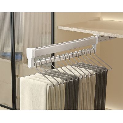 Extendable Pull Out Clothes Rail, Heavy Duty Clothes Rail for Closet, Pull-Out Closet Valet Rod with Sliding Rail Adjustable 30-80cm Wardrobe Rail Clothes Rack, Load-bearing 25kg ( Size : 50cm )