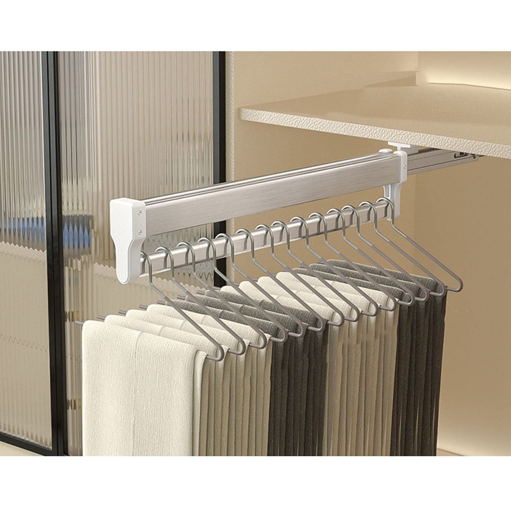 Extendable Pull Out Clothes Rail, Heavy Duty Clothes Rail for Closet, Pull-Out Closet Valet Rod with Sliding Rail Adjustable 30-80cm Wardrobe Rail Clothes Rack, Load-bearing 25kg ( Size : 50cm )