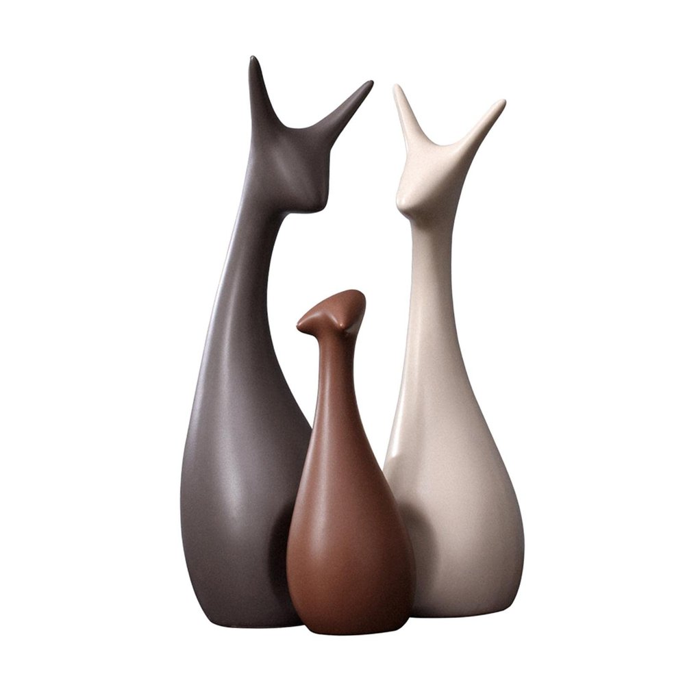 3Pcs Ceramic Ornaments, Animal Figurines Deer Statue Sculpture Modern Collectable Art Works for Home Dining Room Bedroom Decorations Photo Props, Three Deer