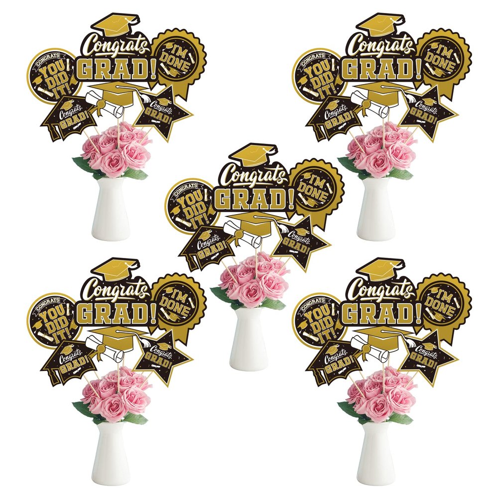 30PCS Graduation Party Decorations Congrats Grad Table CenterpieceGraduation Table DecorationsGraduation Centerpiece Sticks Table Toppers for Graduation Party Supplies(Gold,Black