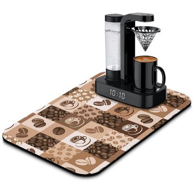 Super Absorbent Anti-Slip Silicone Dish Drying Mats for Kitchen Counter - Draining Pad Decor Gift - Fit Coffee Maker, Espresso Machine - 19inx12in