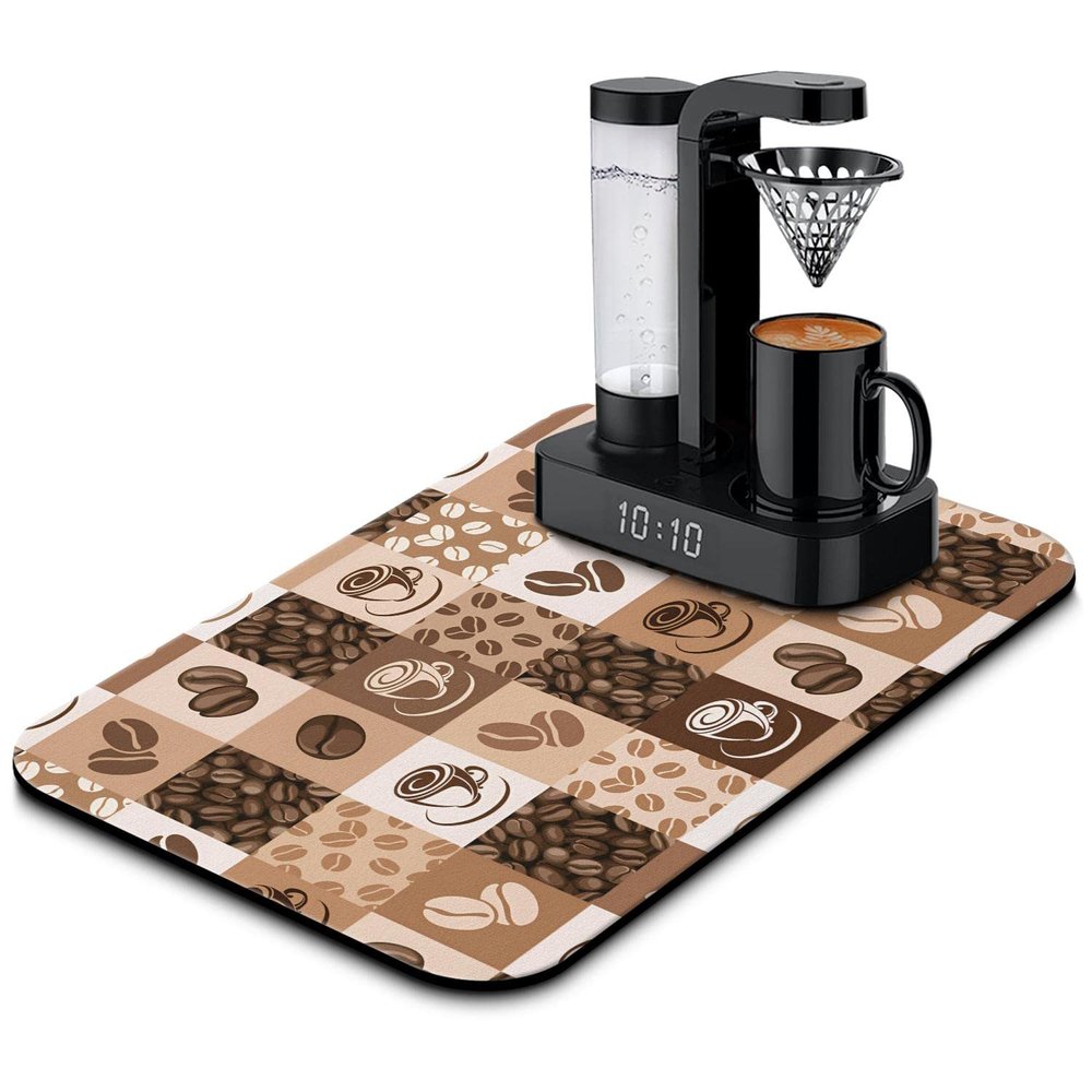 Super Absorbent Anti-Slip Silicone Dish Drying Mats for Kitchen Counter - Draining Pad Decor Gift - Fit Coffee Maker, Espresso Machine - 19inx12in