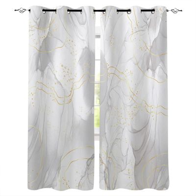 Marbling Blackout Curtains 45 Inches Long for Bedroom, Thermal Insulated Room Darkening Black Out Window Curtain Panels Grommet Drapes for Living Room, Marble Grey Gold Modern Abstract Art 84x45