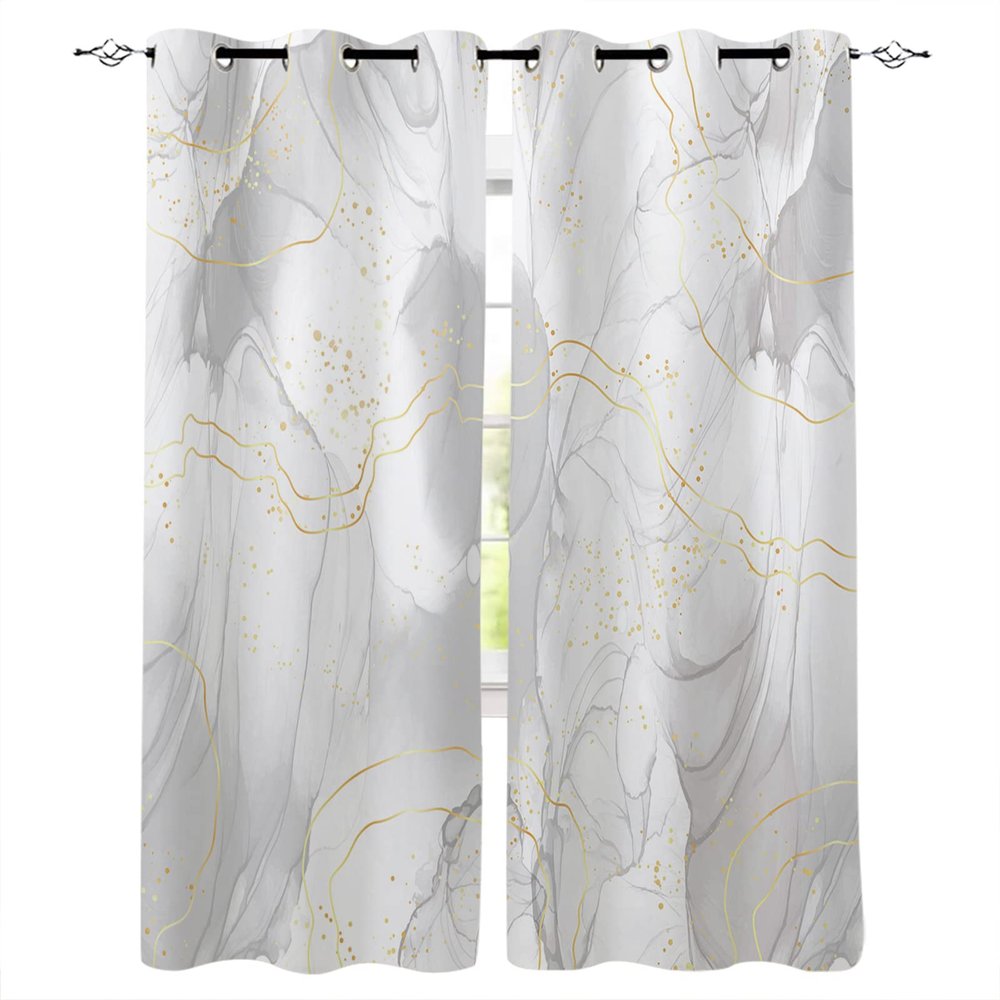 Marbling Blackout Curtains 45 Inches Long for Bedroom, Thermal Insulated Room Darkening Black Out Window Curtain Panels Grommet Drapes for Living Room, Marble Grey Gold Modern Abstract Art 84x45