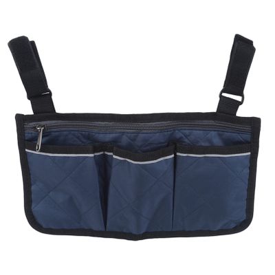 MYXP Deep Blue Wheelchair Side Bag, Waterproof Armrest Pouch Bag with Bright Line Black Storage Organizers for Walkers, Rollators, Scooters