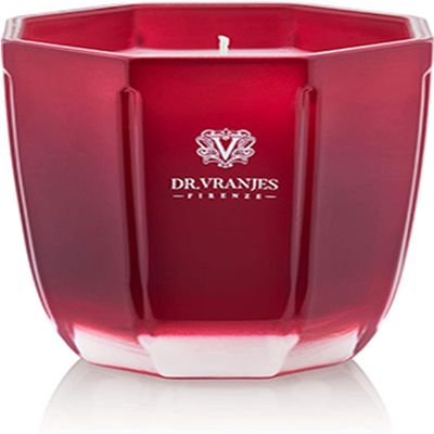 Dr. Vranjes - Decorative Scented Candle Tormalina - Rosso Nobile 200 g / 7 oz, Refined Colored Glass Vessel Hand-Made, Octagonal Form, Color Red, Made in Italy