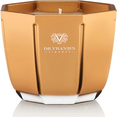 Dr. Vranjes - Decorative Scented Candle Oro - Oud Nobile 200 g / 7 oz, Refined Colored Glass Vessel Hand-Made, Octagonal Form, Color Gold, Made in Italy