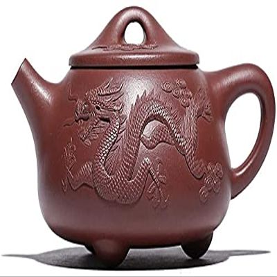 OSCCAR Handmade Vintage Retro Unique Oriental Original Antique Design Raw Ore Purple Clay Ceramic Tea Pot, 400Ml, Cloud Dragon Carving
