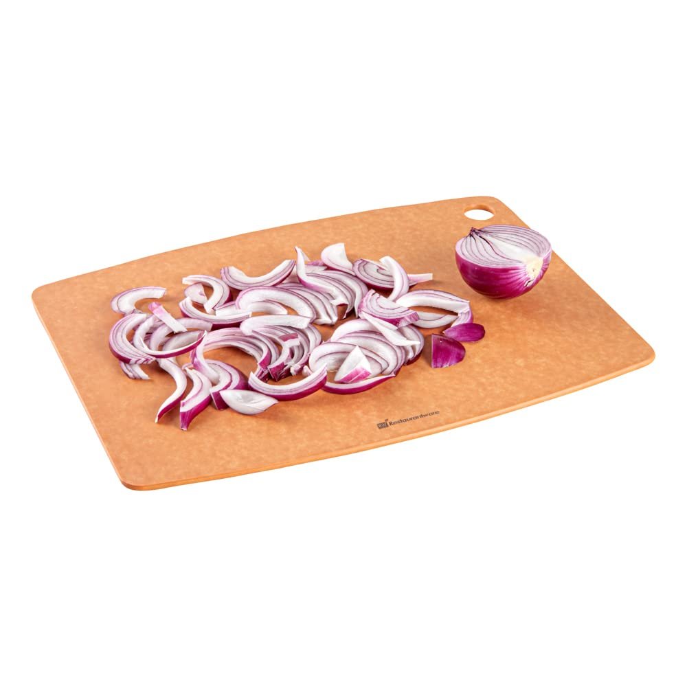 Restaurantware Nature Tek 17.3 x 12.8 Inch Chopboard 1 Double-Sided Cutting Board - Durable Withstands Temperatures up to 350F Kraft Wood Fiber Cutting Board Dishwashable With Thumb Hole
