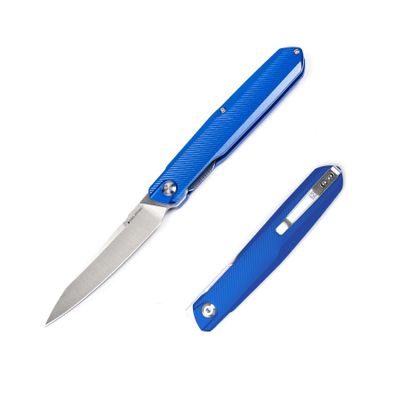 REALSTEEL G5-Metamorph MK.II Folding Pocket Knife, Liner Lock, 3.62" 14C28N Satin Blade, Front Flipper, G10 Handle, 2.92oz, Deep-carry Pocket Clip, EDC, Gifts for Men Camping Hiking(Intense Blue)