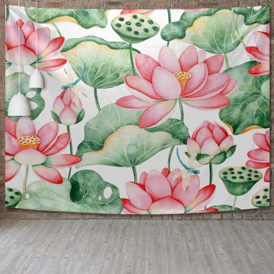 OKCELL Lotus Flower Lotus Leaf Dragonfly Country Rustic Art Deco Tapestry Wall Hanging Decor Colorful Wall Tapestry Boho Tapestry Hippie Tapestries Vibrant Home Decoration for Dorm,Living Room,Bedroom(Large-70L x 90W)(180cm x 230cm)