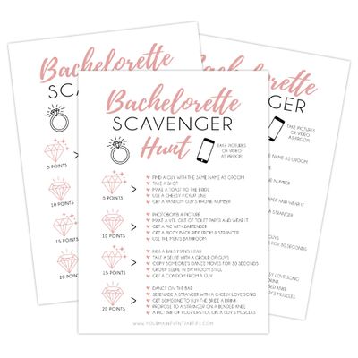 Your Main Event Prints 25 White Bachelorette Scavenger Hunt Party Games, Drinking Game and Dares, Fun Novelty Cards for Girls Night Out
