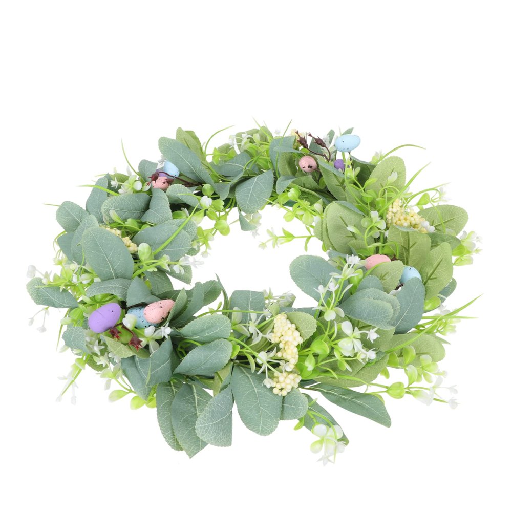 Amosfun Artificial Easter Wreath Eggs and Berries Seasonal Decor for Front Door Window Wall for Easter Parties and Spring Celebrations