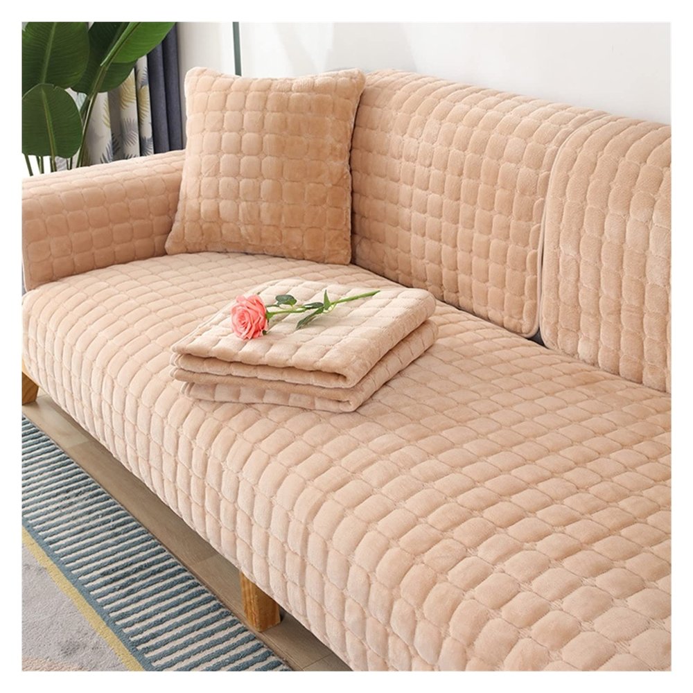 ALABOW Couch Covers Sectional L Shape Sofa Cover Pure Color Dutch Velvet Couch Cover 3 2 4 1 Seater Nordic Modern Sofa Slipcover Quilted Non-Slip Furniture Protector(P,90x120cm)