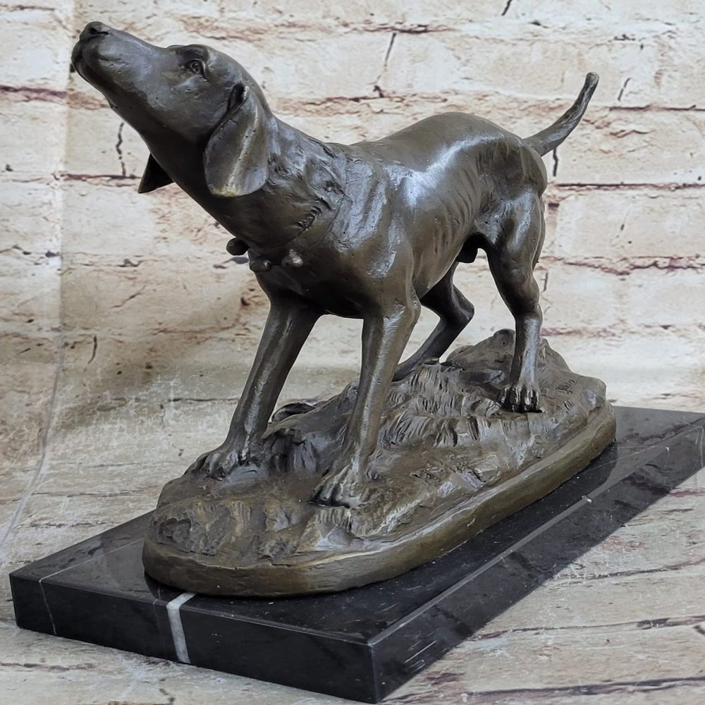 EUROPEAN BRONZE Black Tan Blue Hound Military Hunting Dog SAR Bloodhound Bronze Marble Statue Decorative Handmade Gift