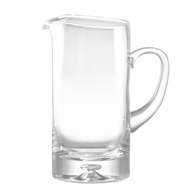 Barski- Handmade Straight Sided - Glass - Pitcher with handle - With Spout - Ice Lip - Bubble design on base - 40 oz. - 10" H - Made in Europe Clear