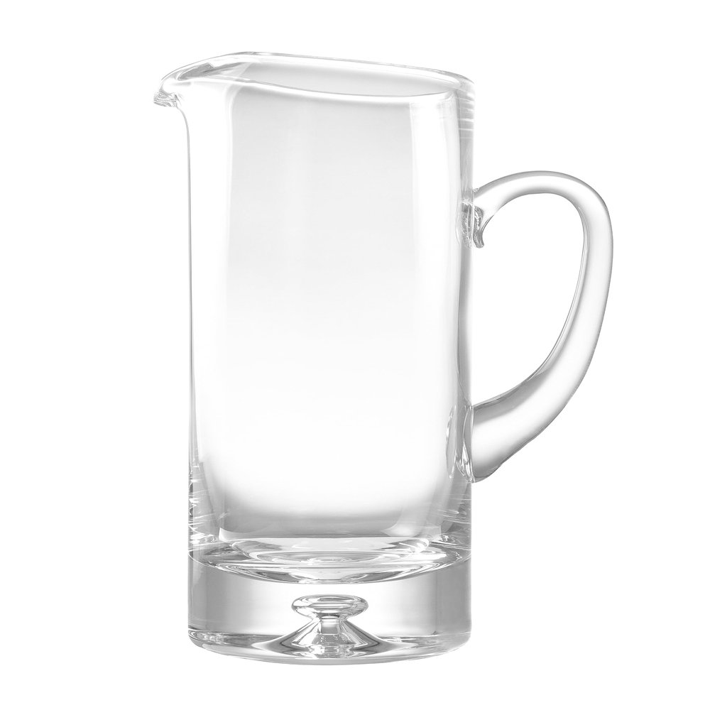 Barski- Handmade Straight Sided - Glass - Pitcher with handle - With Spout - Ice Lip - Bubble design on base - 40 oz. - 10" H - Made in Europe Clear