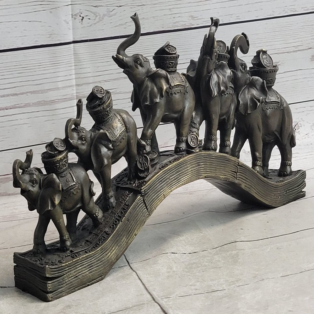 EUROPEAN BRONZE Elephant Carry Money Sign of Wealth and Good Fortune Bronze Sculpture Statue Decorative Handmade Gift