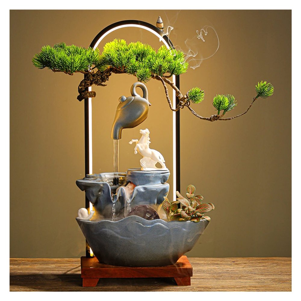 AFGZQ Hanging Pot Flowing Water Rockery Fountain for Home Zhaocai Water Ornament Water Cart Circulating Water Creative Zen Gifts for Living Room and Office (Color : Style 1)