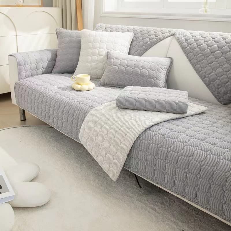ALABOW Couch Covers Sectional L Shape Sofa Cover Pure Color Dutch Velvet Couch Cover 3 2 4 1 Seater Nordic Modern Sofa Slipcover Quilted Non-Slip Furniture Protector(#11,90x120cm)