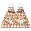 BOBOWUNY Thanksgiving 2 Pcs Hanging Kitchen Hand Towels, Farmhouse Brown Plaid Fall Pumpkin Cotton Leaf Super Soft Microfiber Tie Towels Aborbent Washcloth for Bathroom Oven Tea Bar view 1