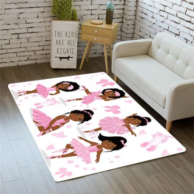 Cartoon Ballerina Dancer Rugs for Girls Lovely Kids Room Decor Carpets White Soft Dancing Girl Carpet Sofa Floor Mat for Living Sitting Playing Room Flannel Cartoon Rug for Girls Bedroom, 4'5'