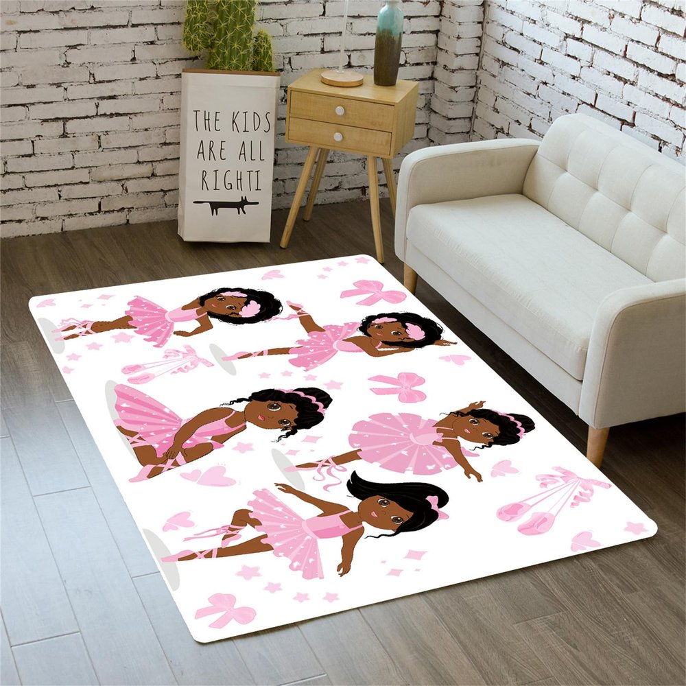 Cartoon Ballerina Dancer Rugs for Girls Lovely Kids Room Decor Carpets White Soft Dancing Girl Carpet Sofa Floor Mat for Living Sitting Playing Room Flannel Cartoon Rug for Girls Bedroom, 4'5'