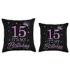 15 It's My Birthday Pink Crown Happy 15th Birthday Girl Throw Pillow view 3