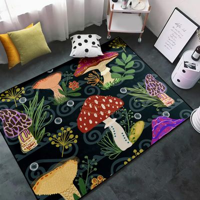 Cartoon Mushroom Rugs for Girls Lovely Kids Room Decor Carpets Green Plant Theme Soft Carpet Sofa Floor Mat for Living Sitting Playing Room Flannel Cartoon Mushroom Rug for Girls Bedroom, 4'5'